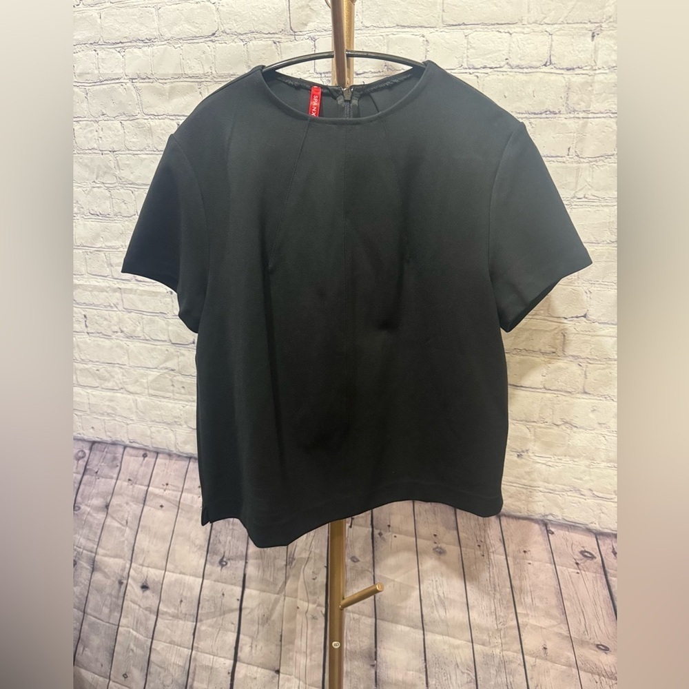 SPANX The Perfect Funnel Top Ponte Shirt Zip Back Short Sleeve Slimming Medium - Picture 7 of 15
